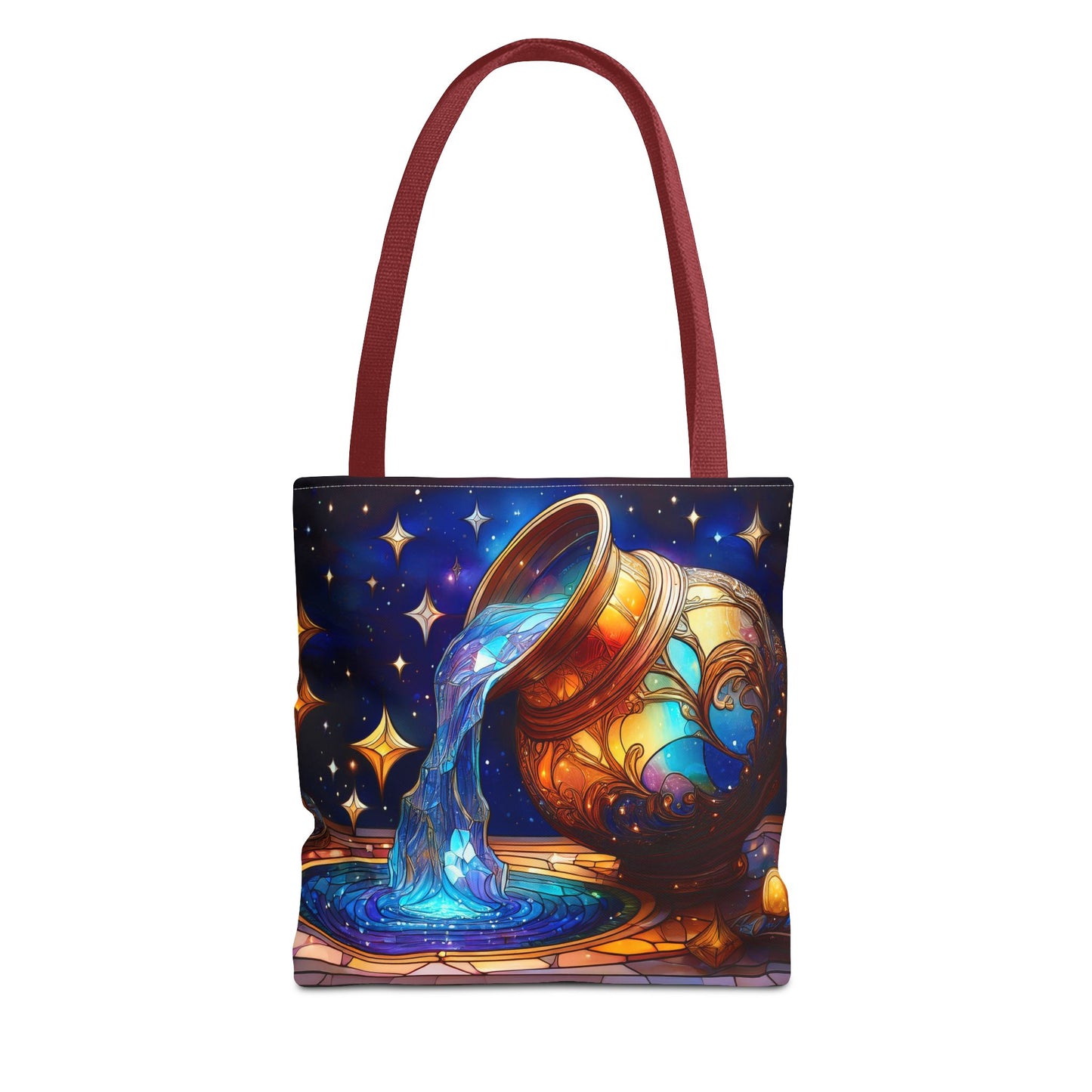 Aquarius - Water Bearer Stained Glass Style Tote Bag (All Over Print)
