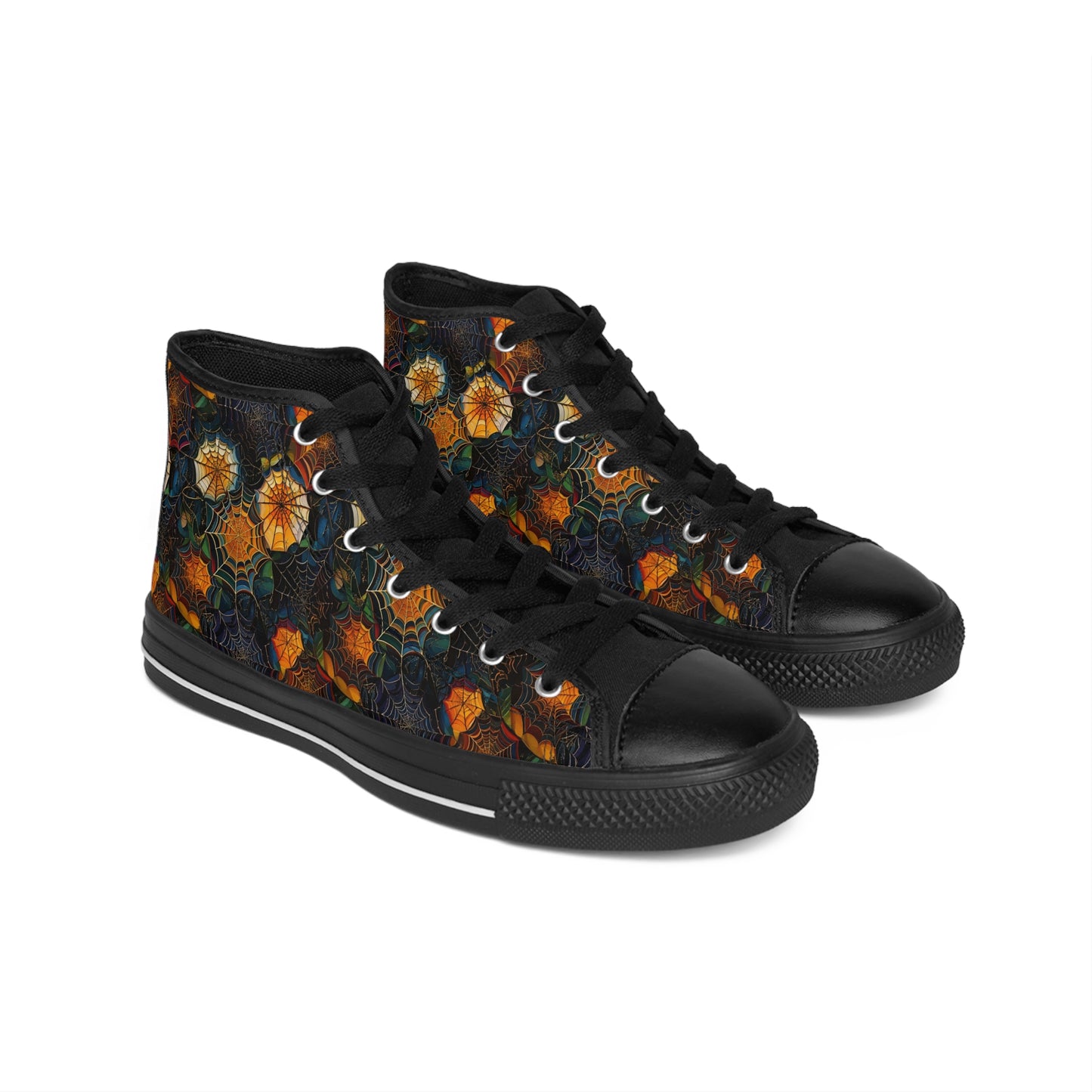 Black Orange Mixed Spiderwebs - Women's Classic High Top Sneakers
