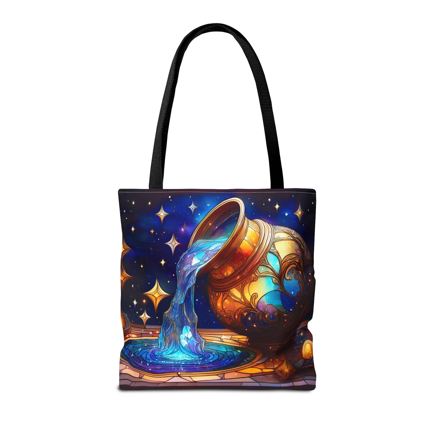 Aquarius - Water Bearer Stained Glass Style Tote Bag (All Over Print)