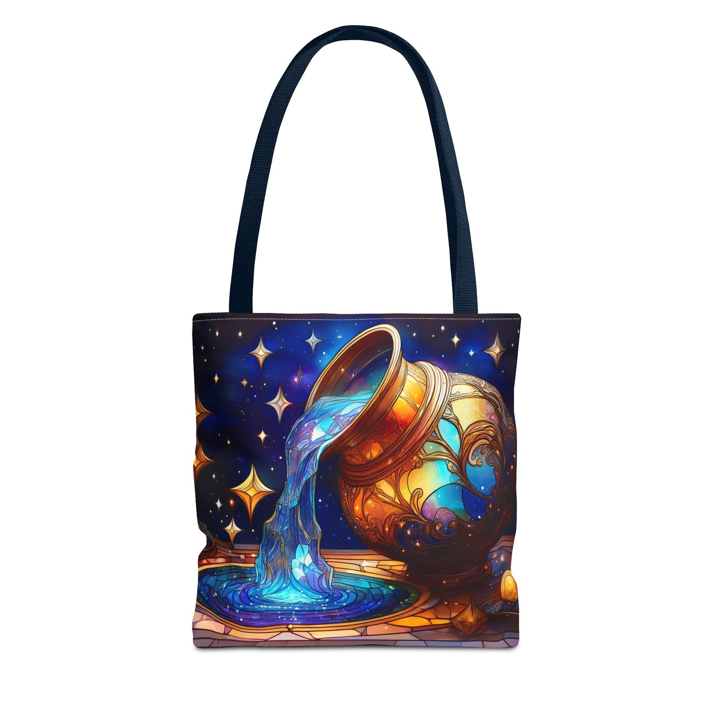 Aquarius - Water Bearer Stained Glass Style Tote Bag (All Over Print)