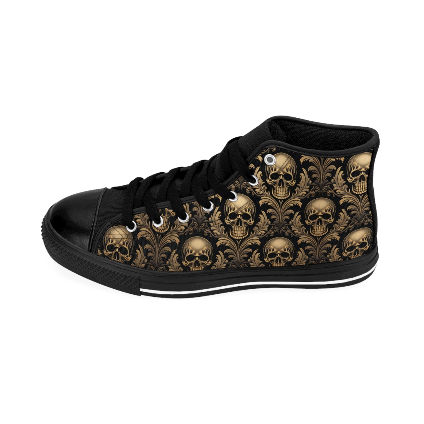 Black and Gold Damask Skulls - Women's Classic High Top Sneakers