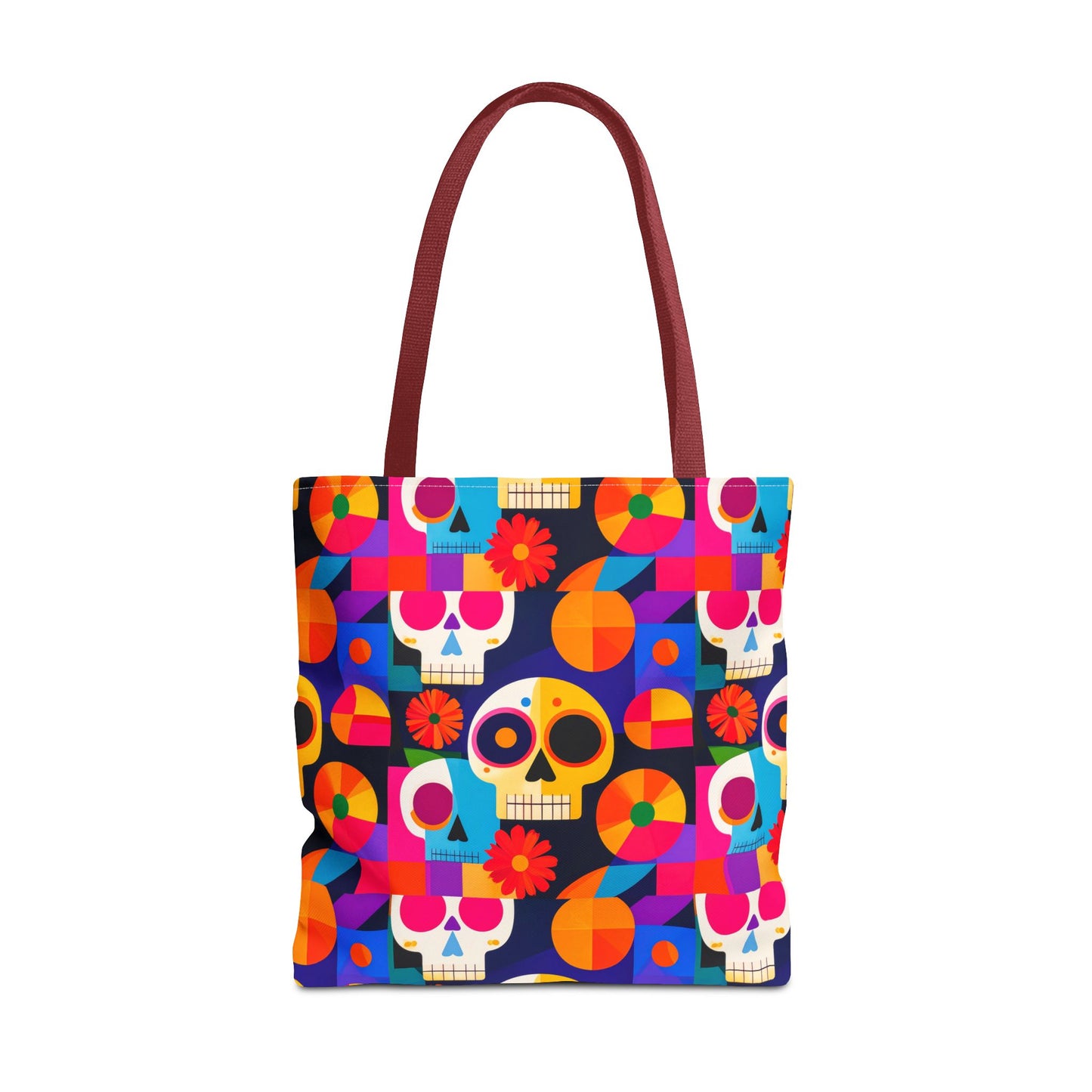 Colorful Sugar Skull Tote Bag, Day of the Dead Bag, Bauhaus Cubism Style Bag