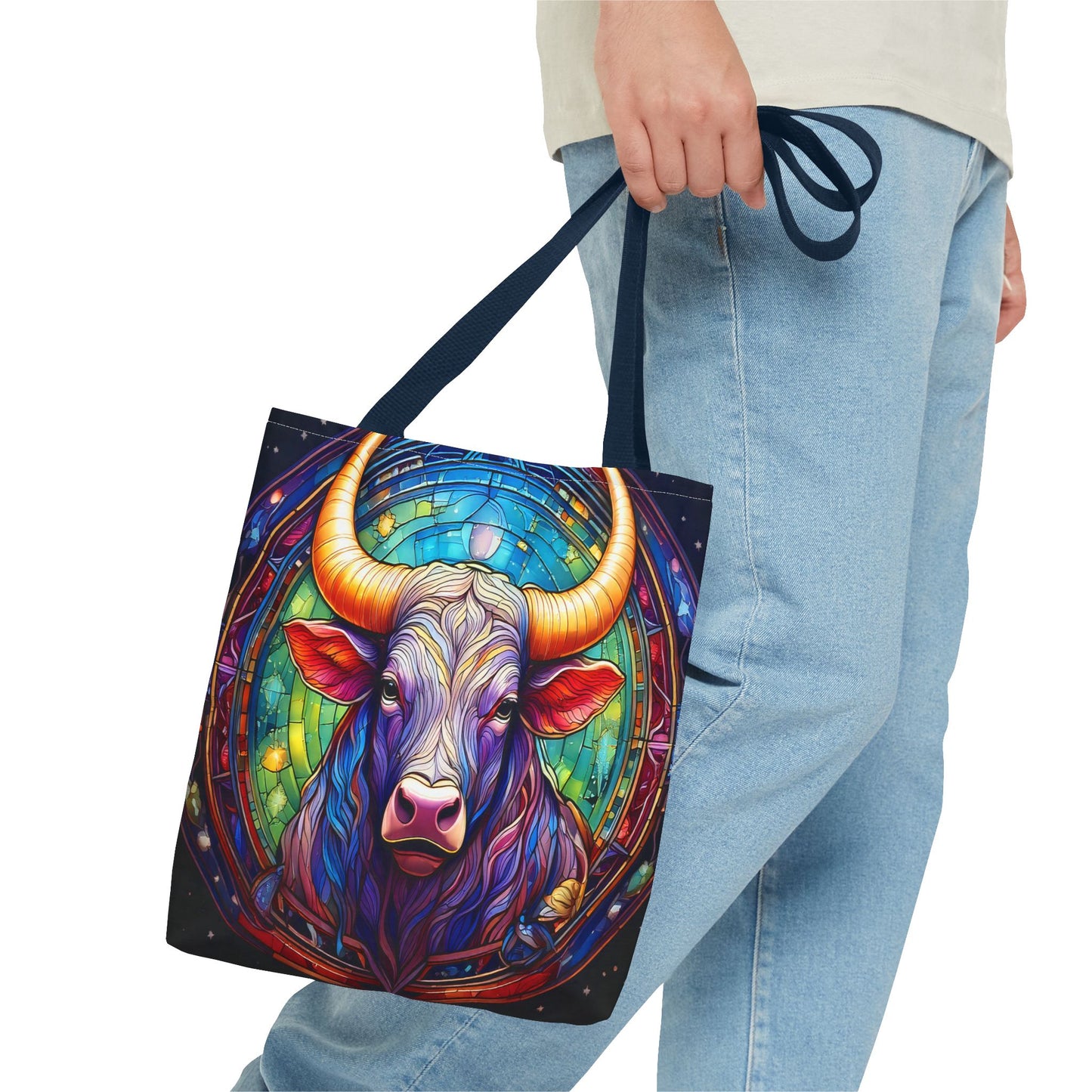 Taurus Bull Stained Glass Style Tote Bag