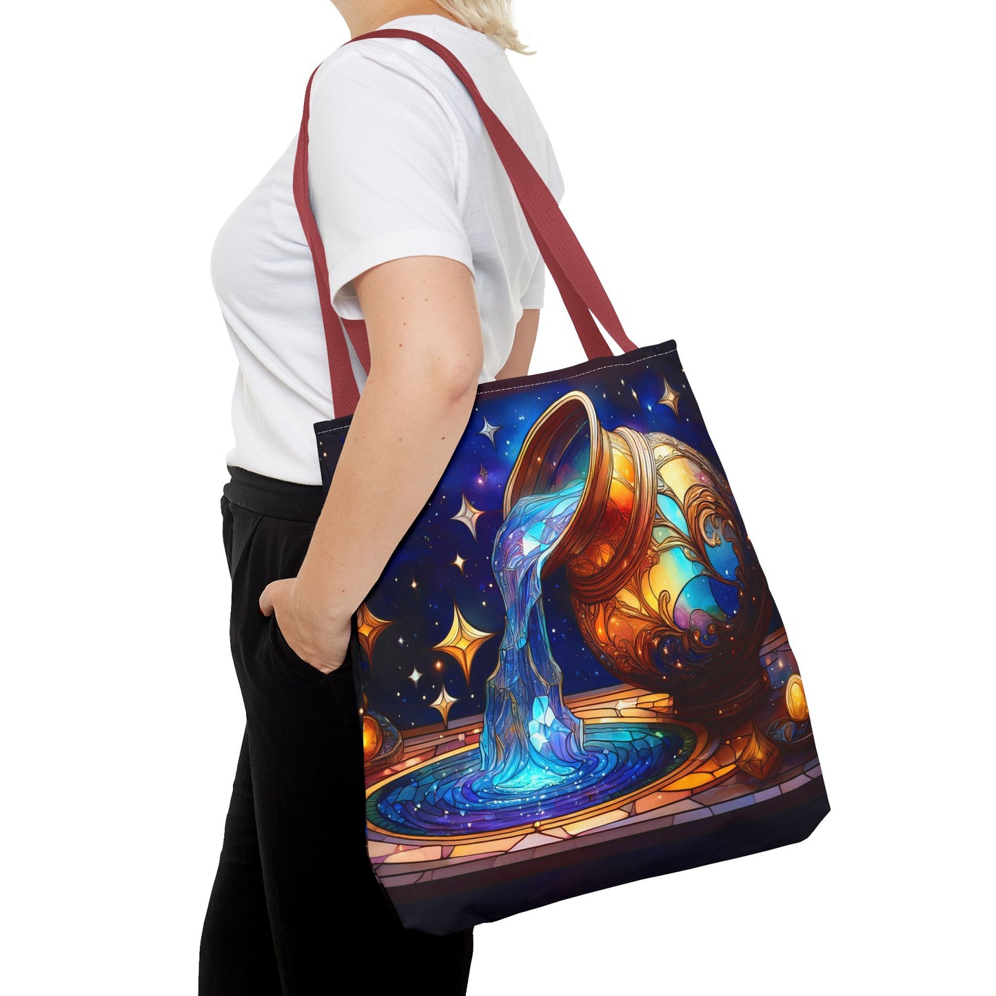Aquarius - Water Bearer Stained Glass Style Tote Bag (All Over Print)