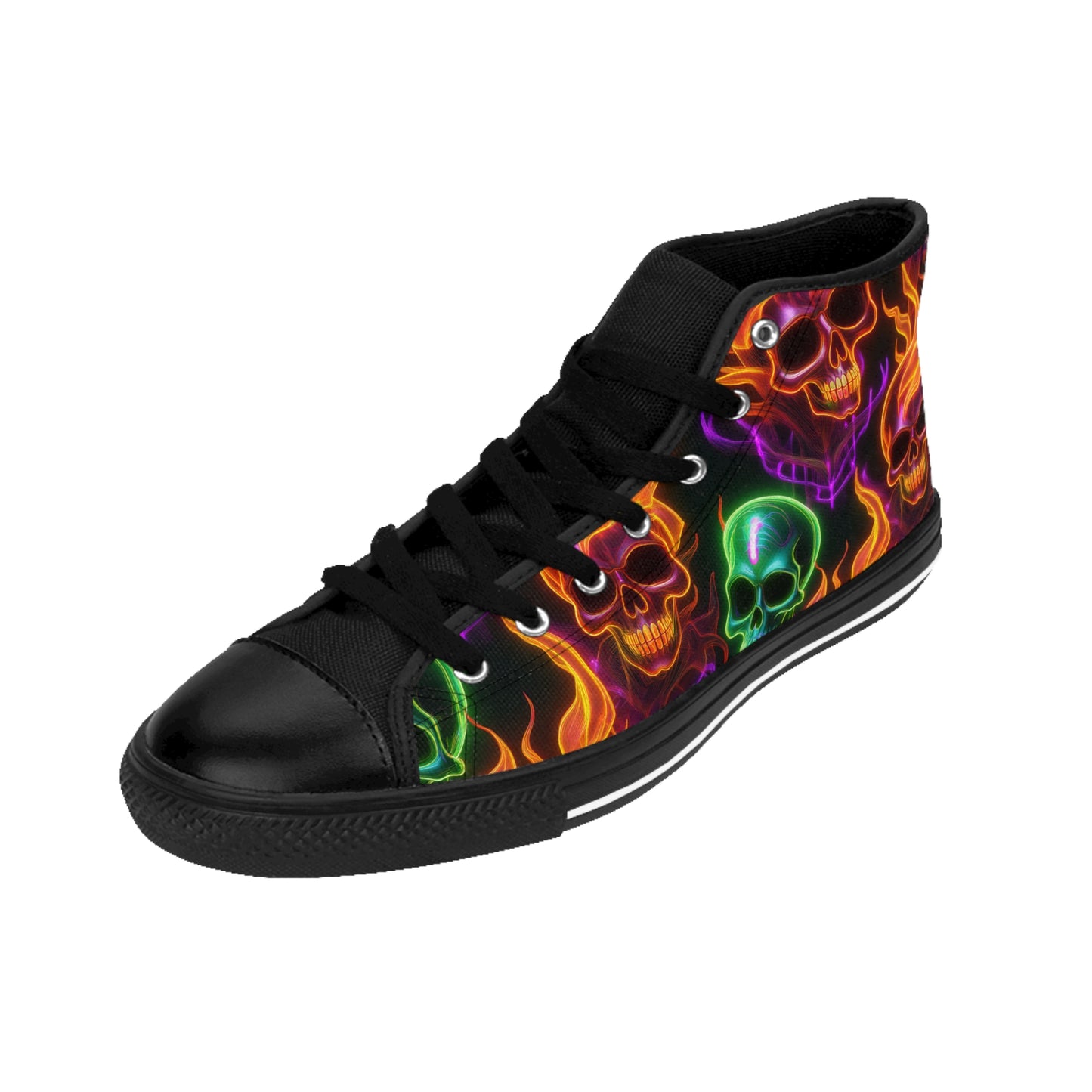 Neon Flame Skulls - Men's Classic High Top Sneakers