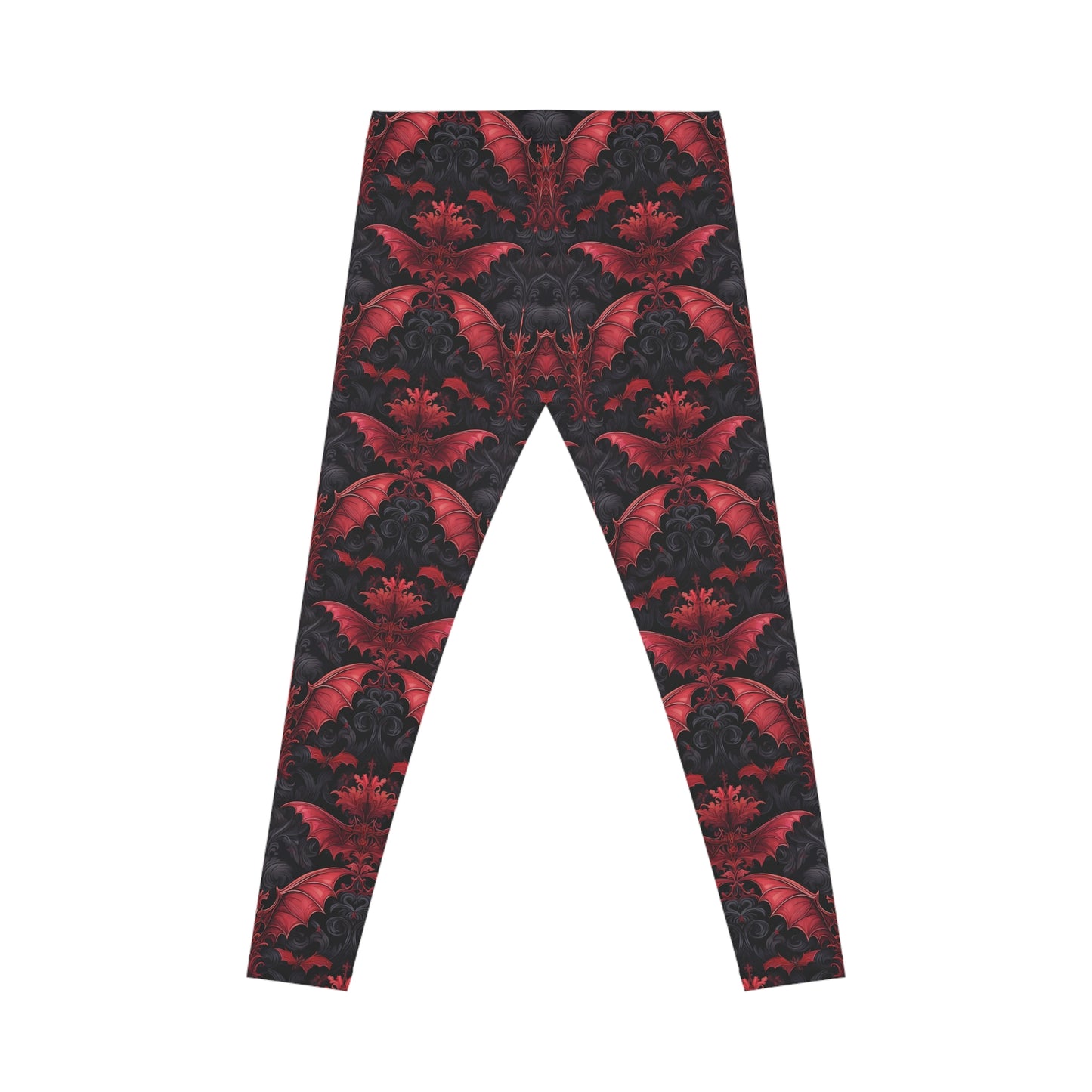 Black and Red Damask Bat Pattern Leggings