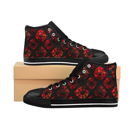 Black and Red Stanned Glass Spiderwebs - Women's Classic High Top Sneakers