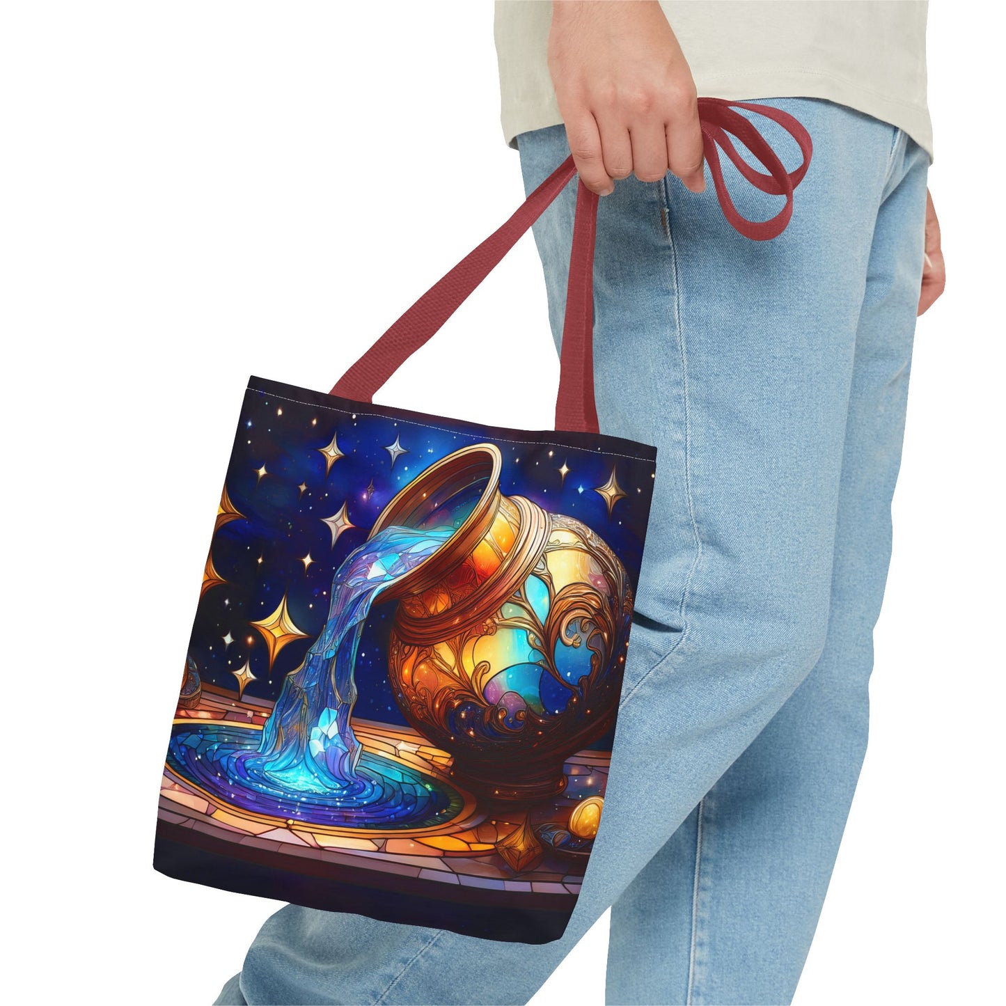 Aquarius - Water Bearer Stained Glass Style Tote Bag (All Over Print)