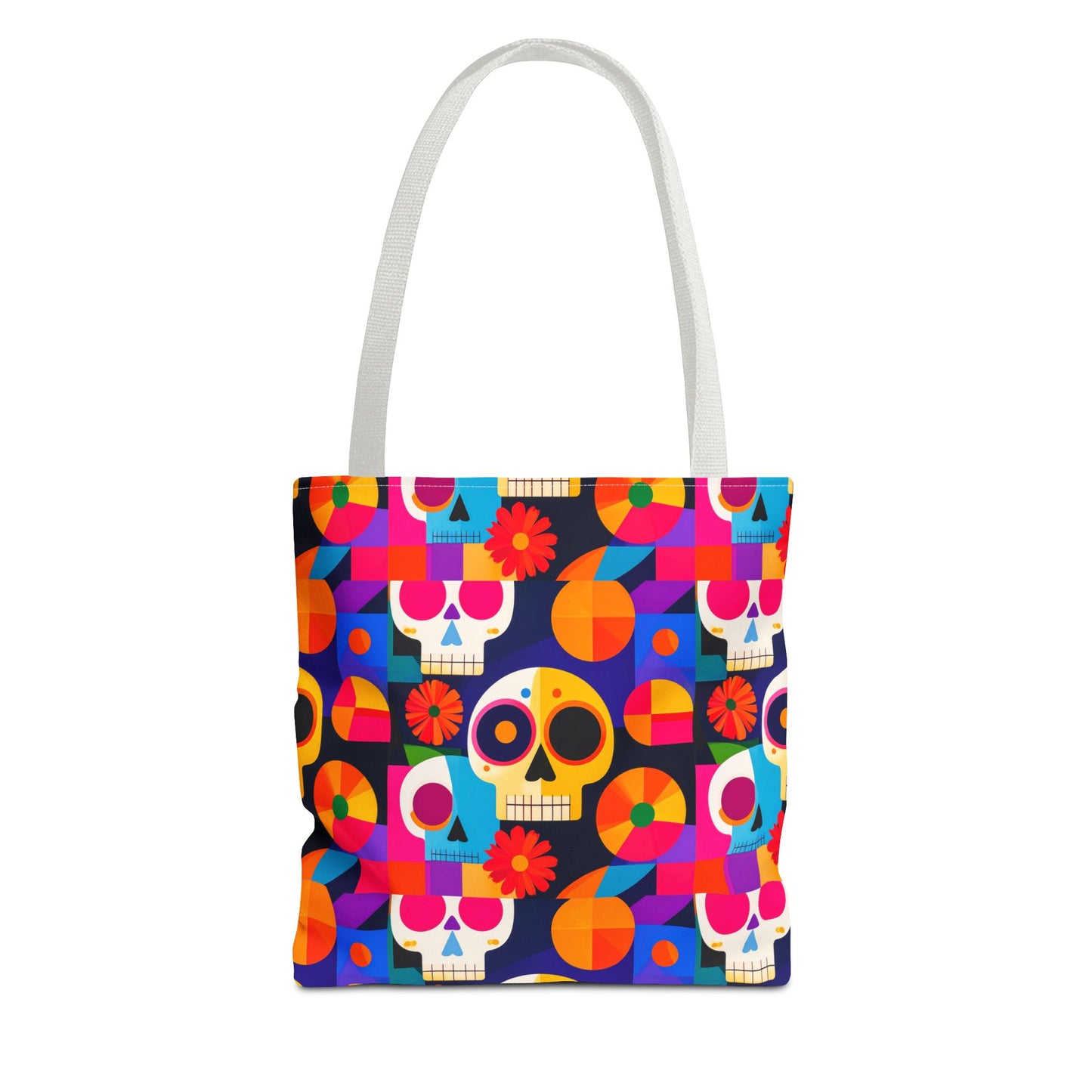 Colorful Sugar Skull Tote Bag, Day of the Dead Bag, Bauhaus Cubism Style Bag