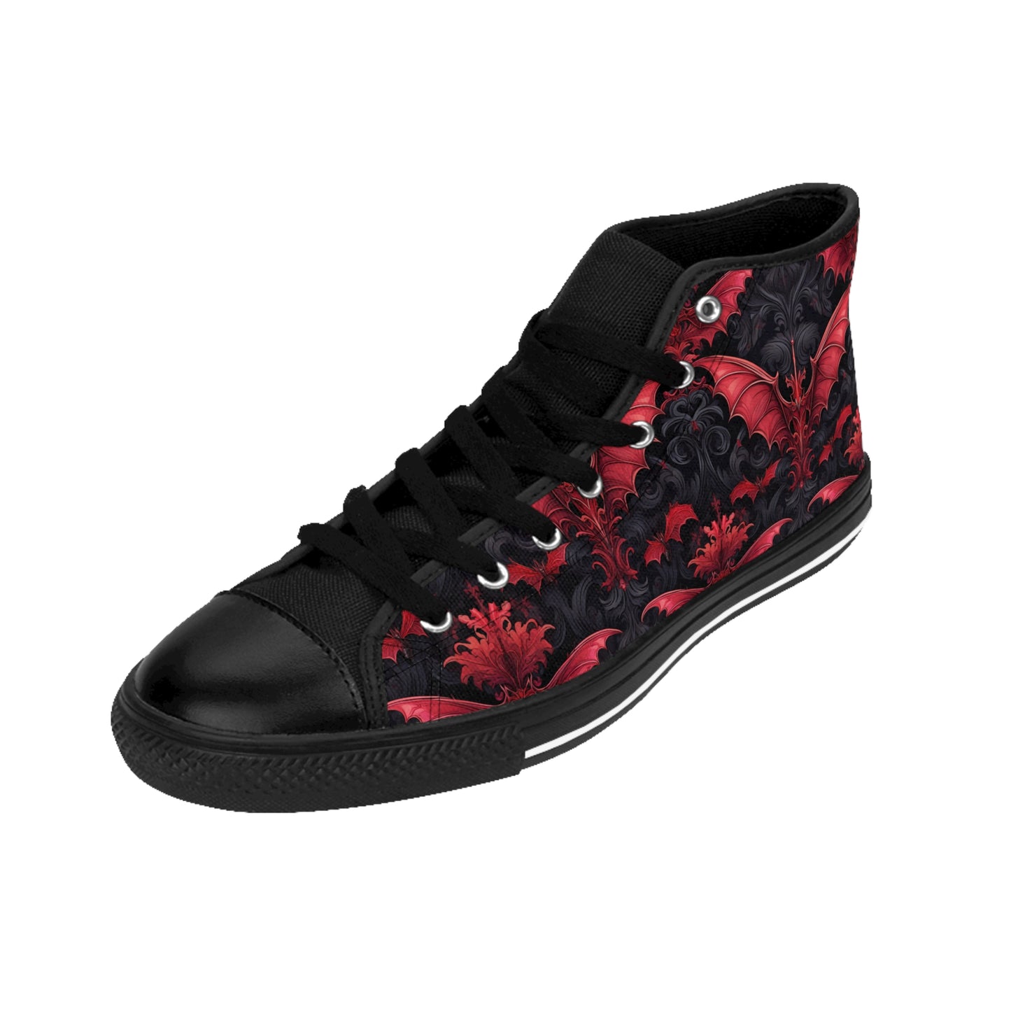 Black and Red Damask Bats - Men's Classic High Top Sneakers