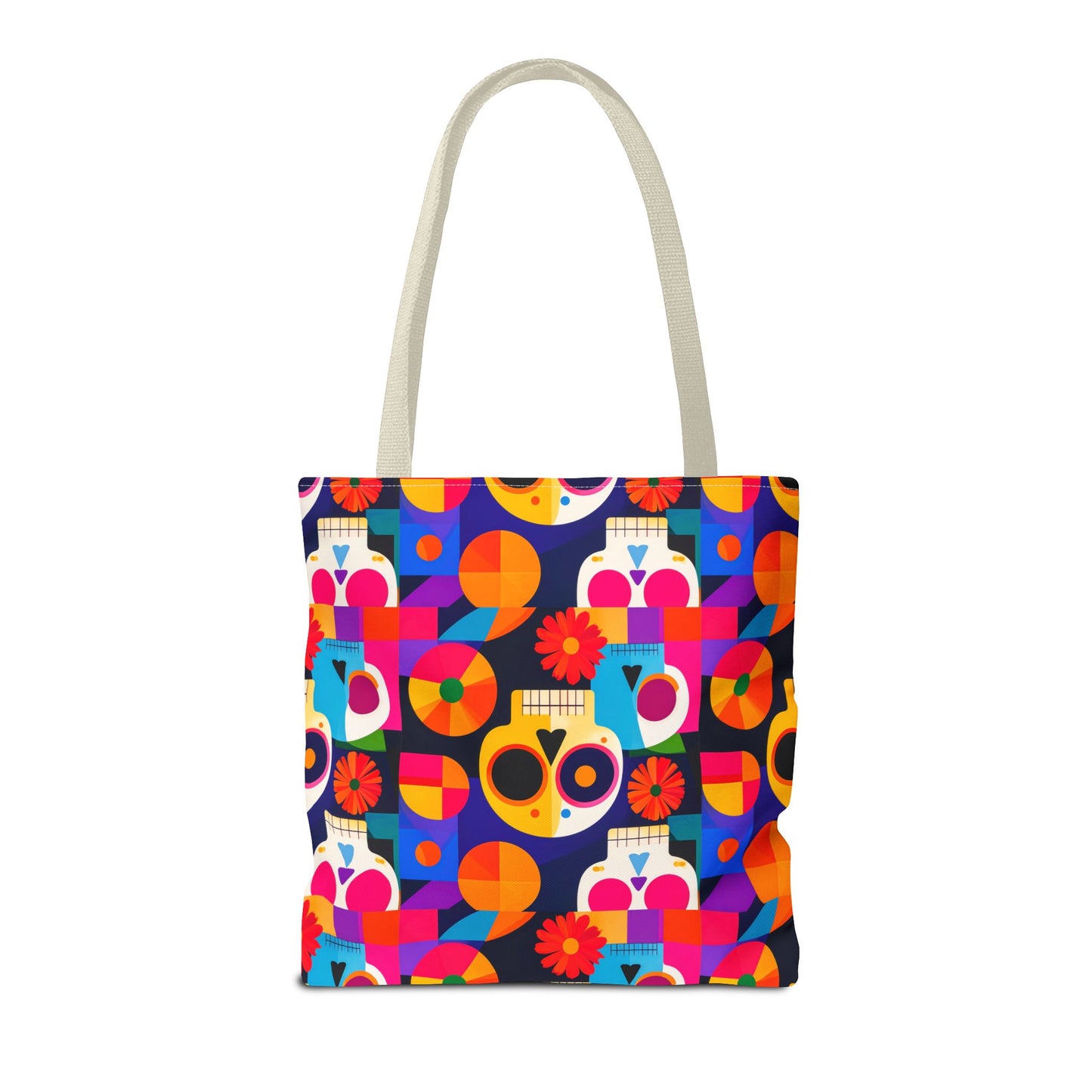 Colorful Sugar Skull Tote Bag, Day of the Dead Bag, Bauhaus Cubism Style Bag
