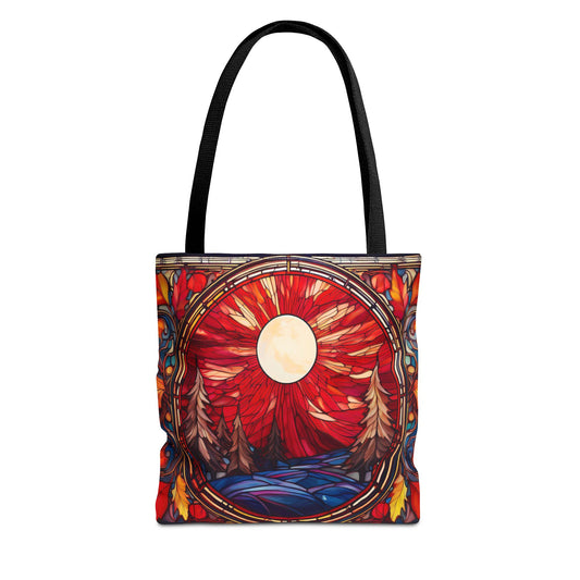 Stained Glass Style Tote Bag with Fall Scene