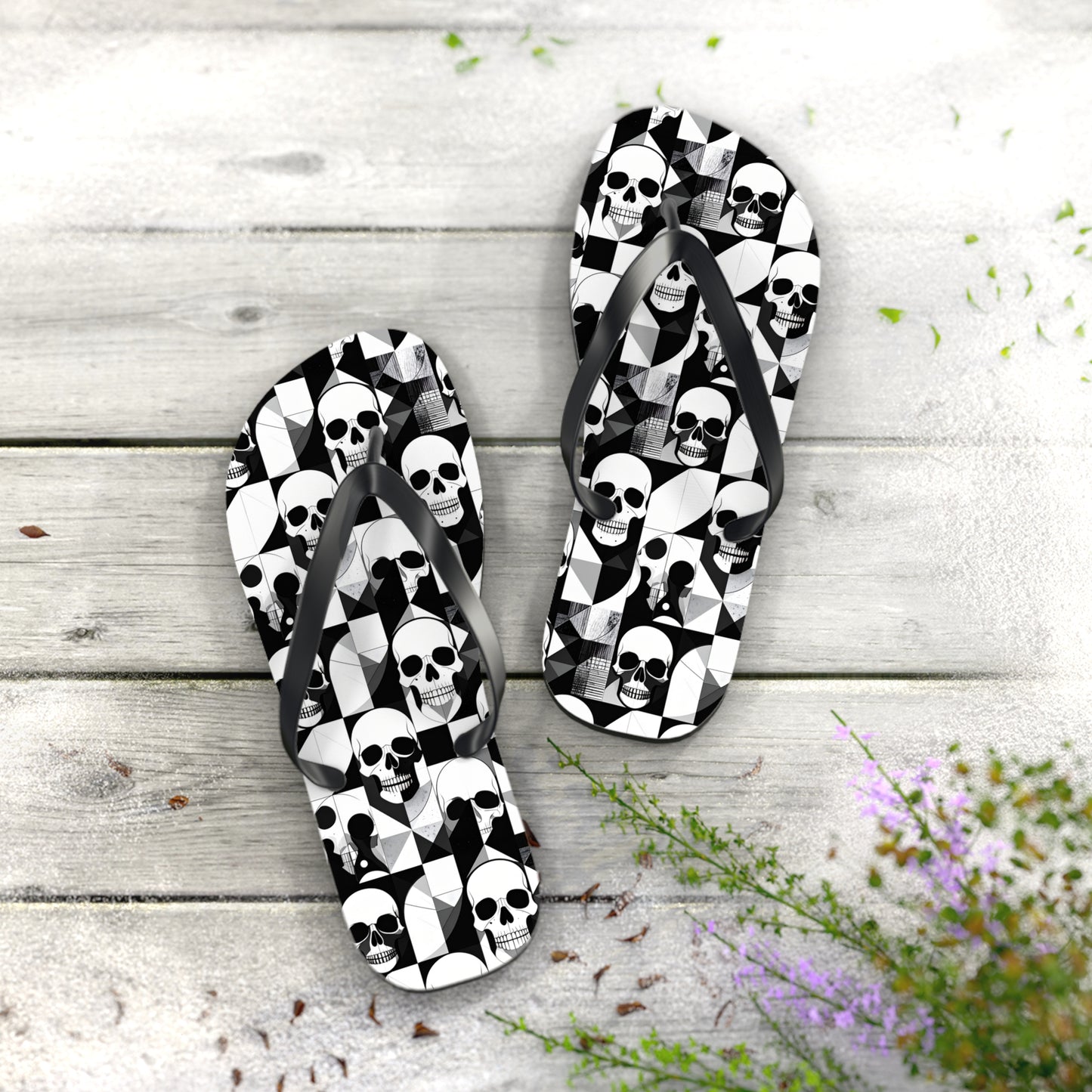 Skull Cubism Flip Flops
