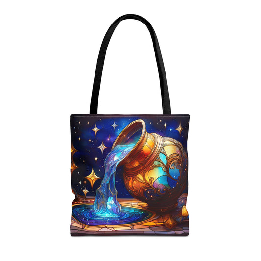 Aquarius - Water Bearer Stained Glass Style Tote Bag (All Over Print)