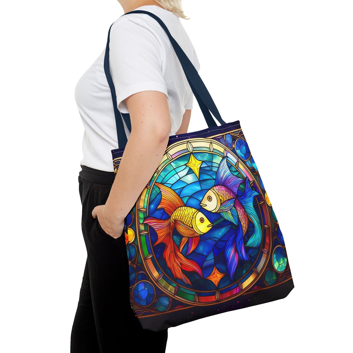 Pisces Fish Stained Glass Style Tote Bag (All Over Print)