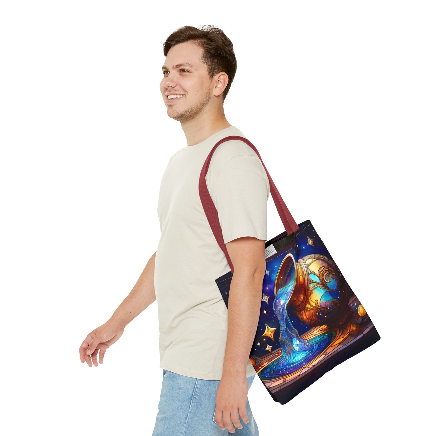 Aquarius - Water Bearer Stained Glass Style Tote Bag (All Over Print)