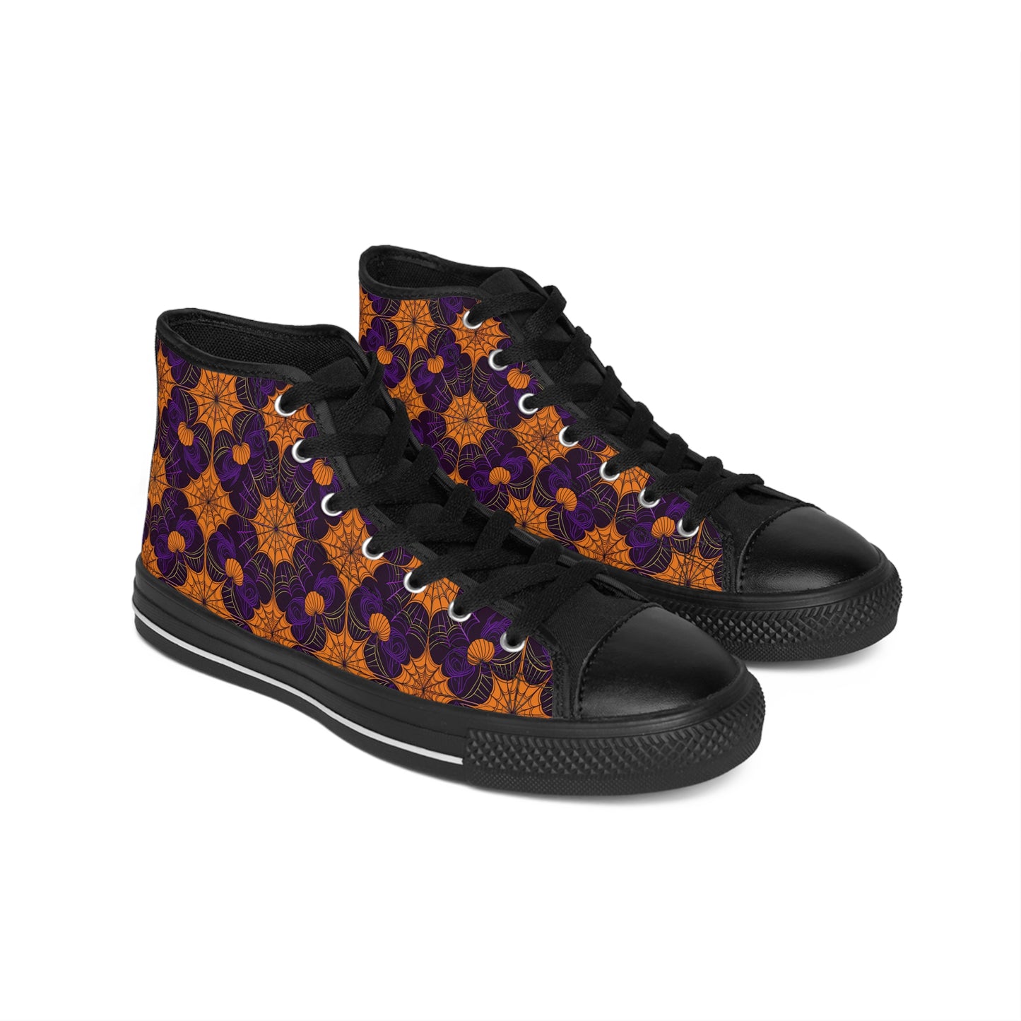 Orange and Purple Spiderwebs- Women's Classic High Top Sneakers