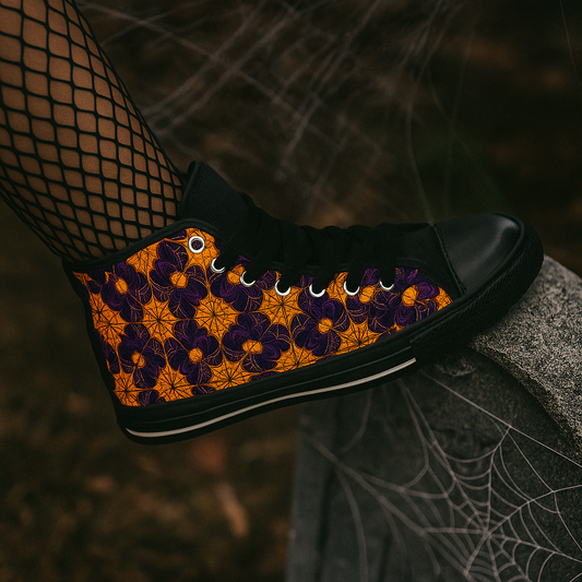 Orange and Purple Spiderwebs- Women's Classic High Top Sneakers