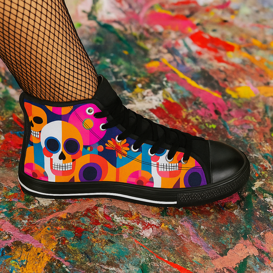 Bauhaus/Cubist Skull - Women's High Top Sneakers