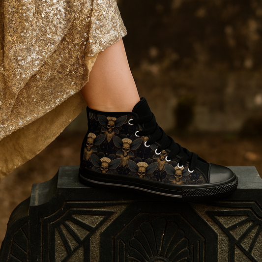 Skull Moth Art Deco Style Women's Classic High Top Sneakers
