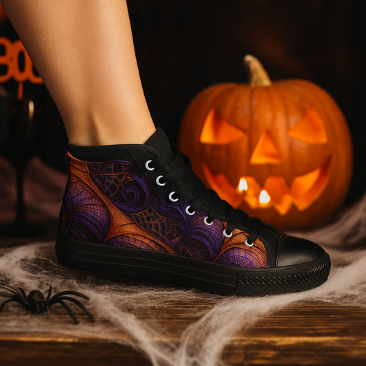 Orange & Purple Spiderwebs - Women's Classic High Top Sneakers