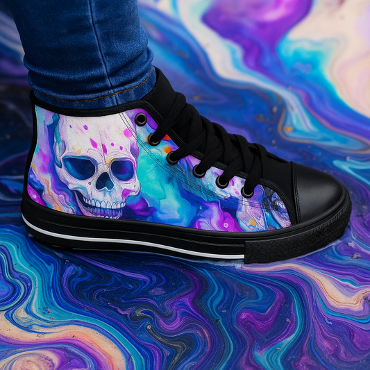 Colorful Skull Swirl - Women's Classic High Top Sneakers