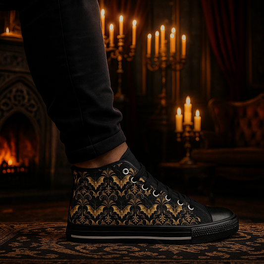 Damask Black and Gold Bats - Men's Classic High Top Sneakers