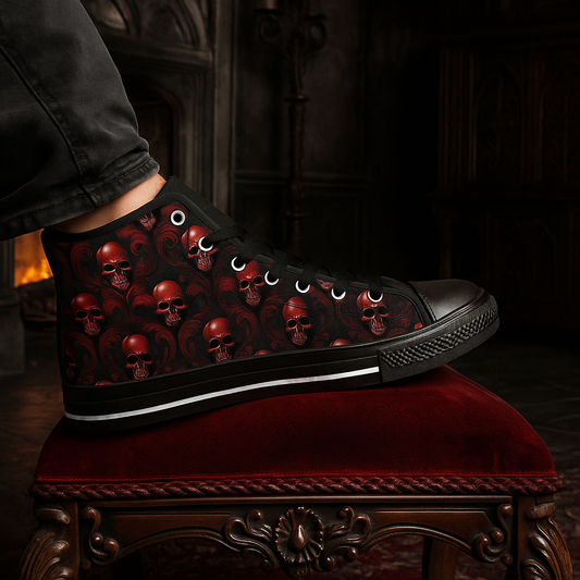 Red Damask Skulls - Men's Classic High Top Sneakers