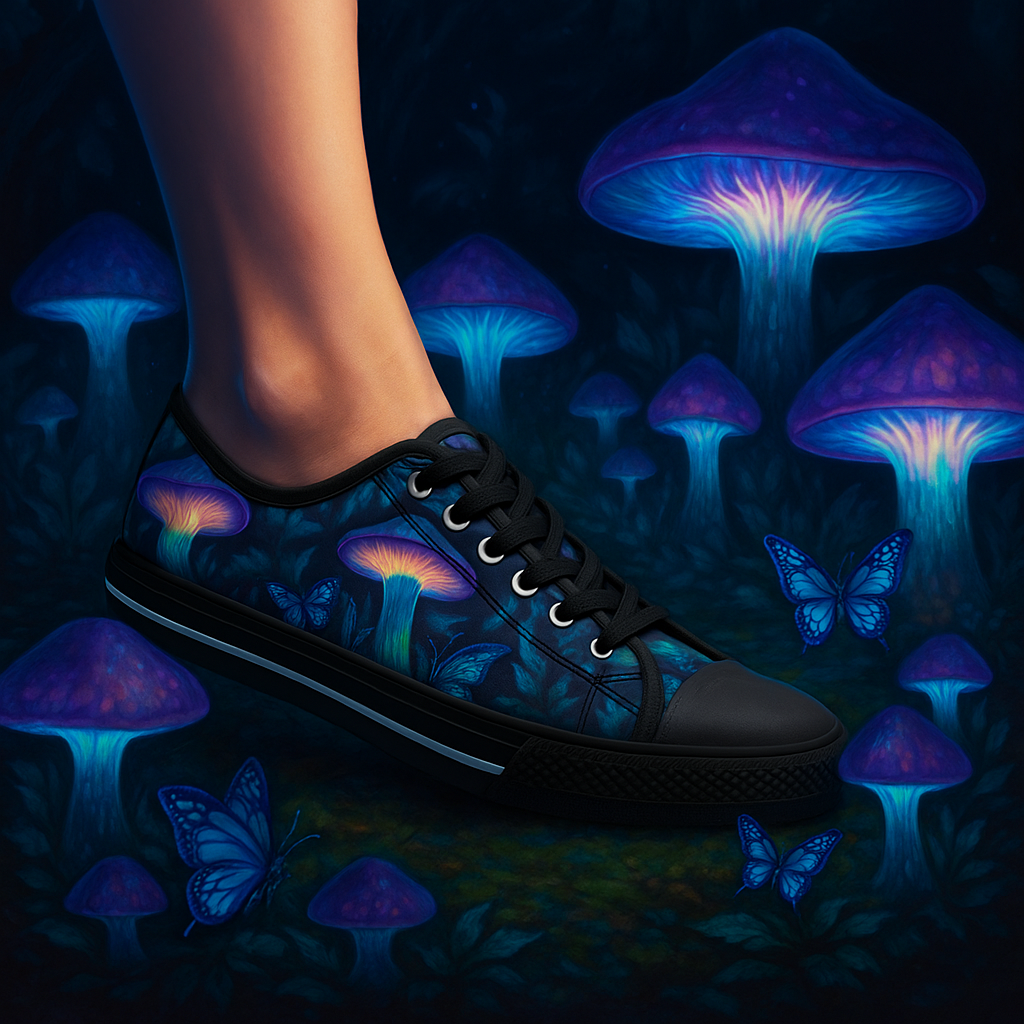 Bioluminescent Mushrooms & Moths - Women's Low Top Sneakers