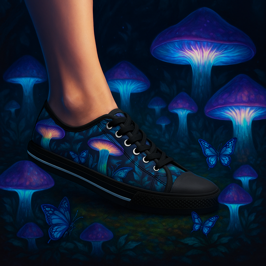 Bioluminescent Mushrooms & Moths - Women's Low Top Sneakers