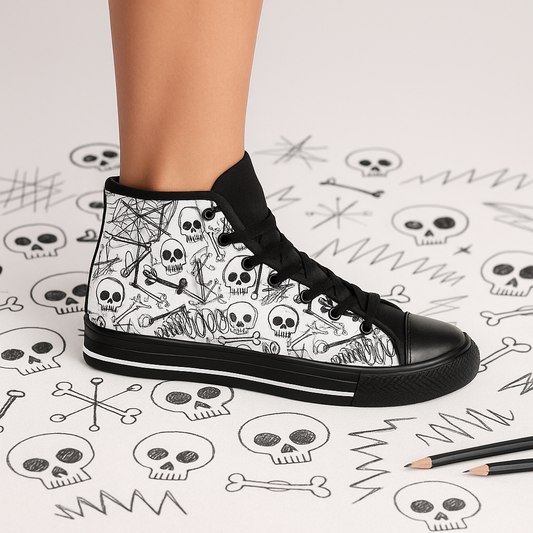 Doodle Skulls - Women's Classic High Top Sneakers