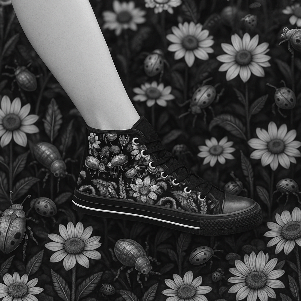 Monochrome Bugs and Flowers - Women's Classic High Top Sneakers