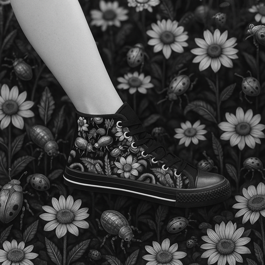 Monochrome Bugs and Flowers - Women's Classic High Top Sneakers