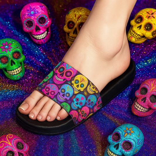 Vibrant Sugar Skulls - Women's Slide Sandals