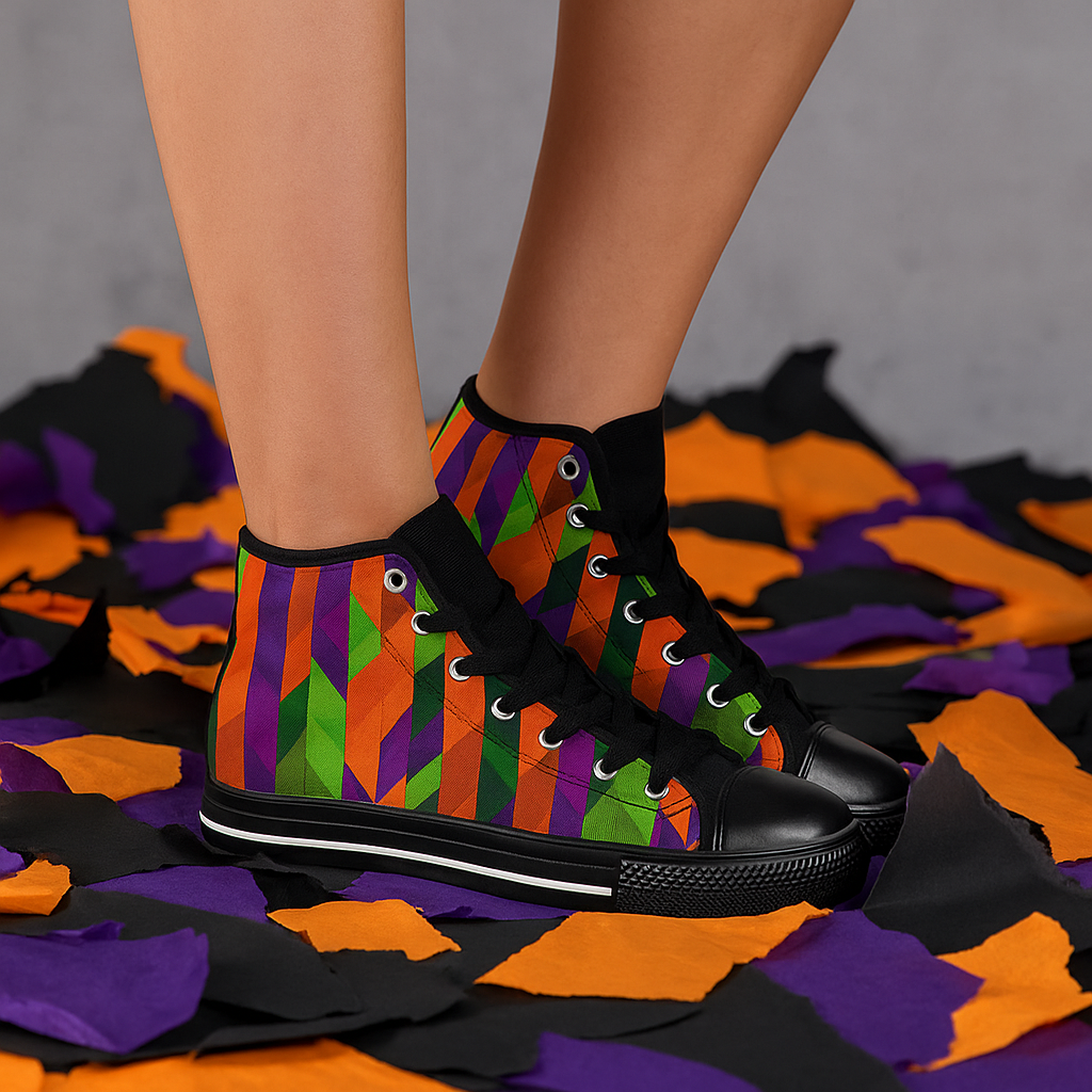 Halloween Colored Stripes - Women's Classic High Top Sneakers