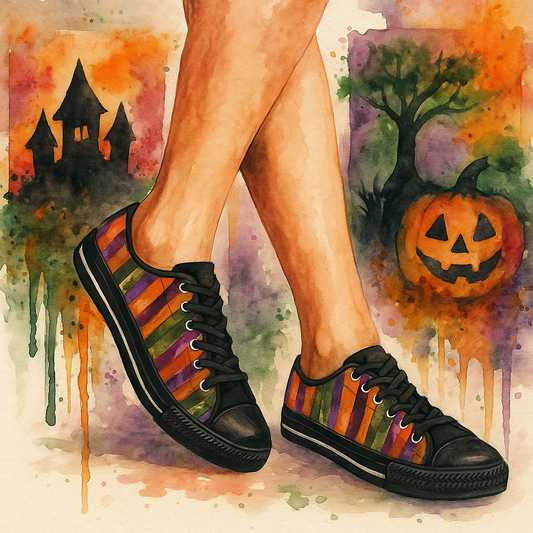 Halloween Watercolor Stripes - Women's Classic Low Top Sneakers