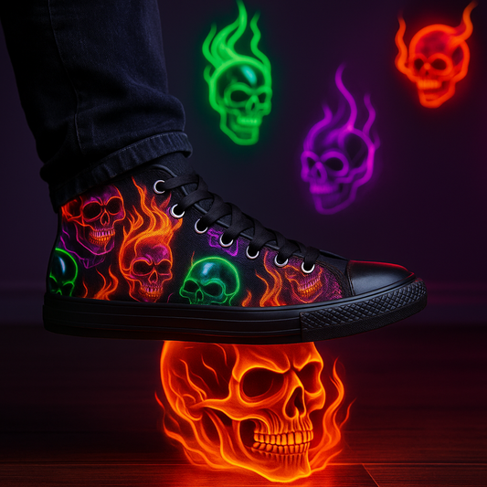 Neon Flame Skulls - Men's Classic High Top Sneakers