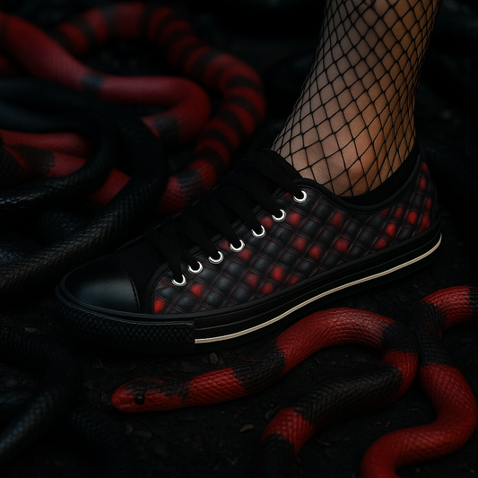 Black and Red Scales - Women's Classic Low Top Sneakers