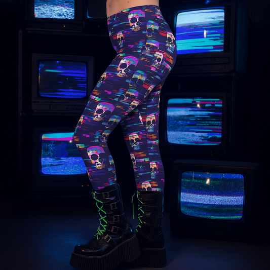 Glitchy Skull Leggings