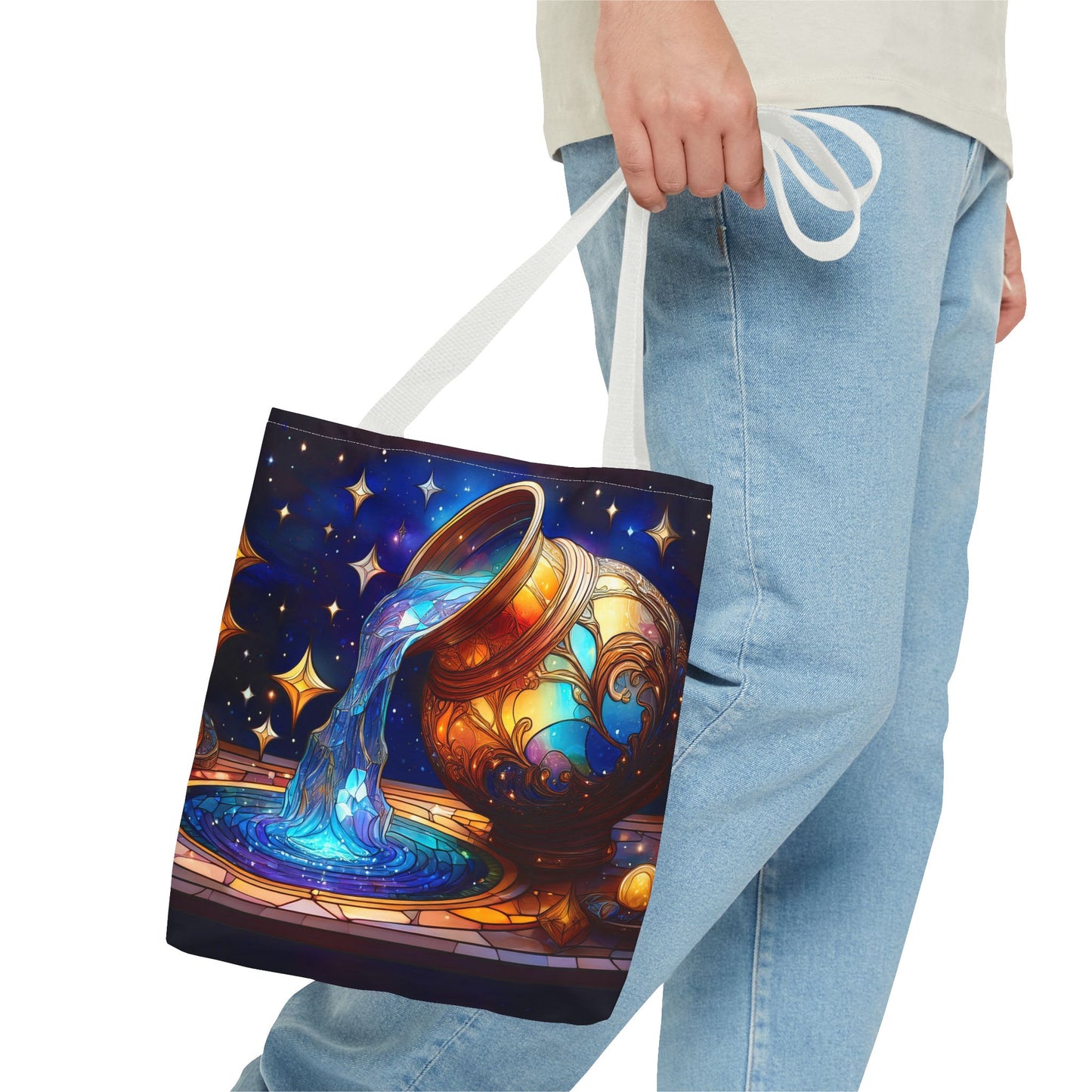Aquarius - Water Bearer Stained Glass Style Tote Bag (All Over Print)