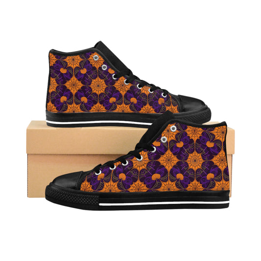 Orange and Purple Spiderwebs- Women's Classic High Top Sneakers