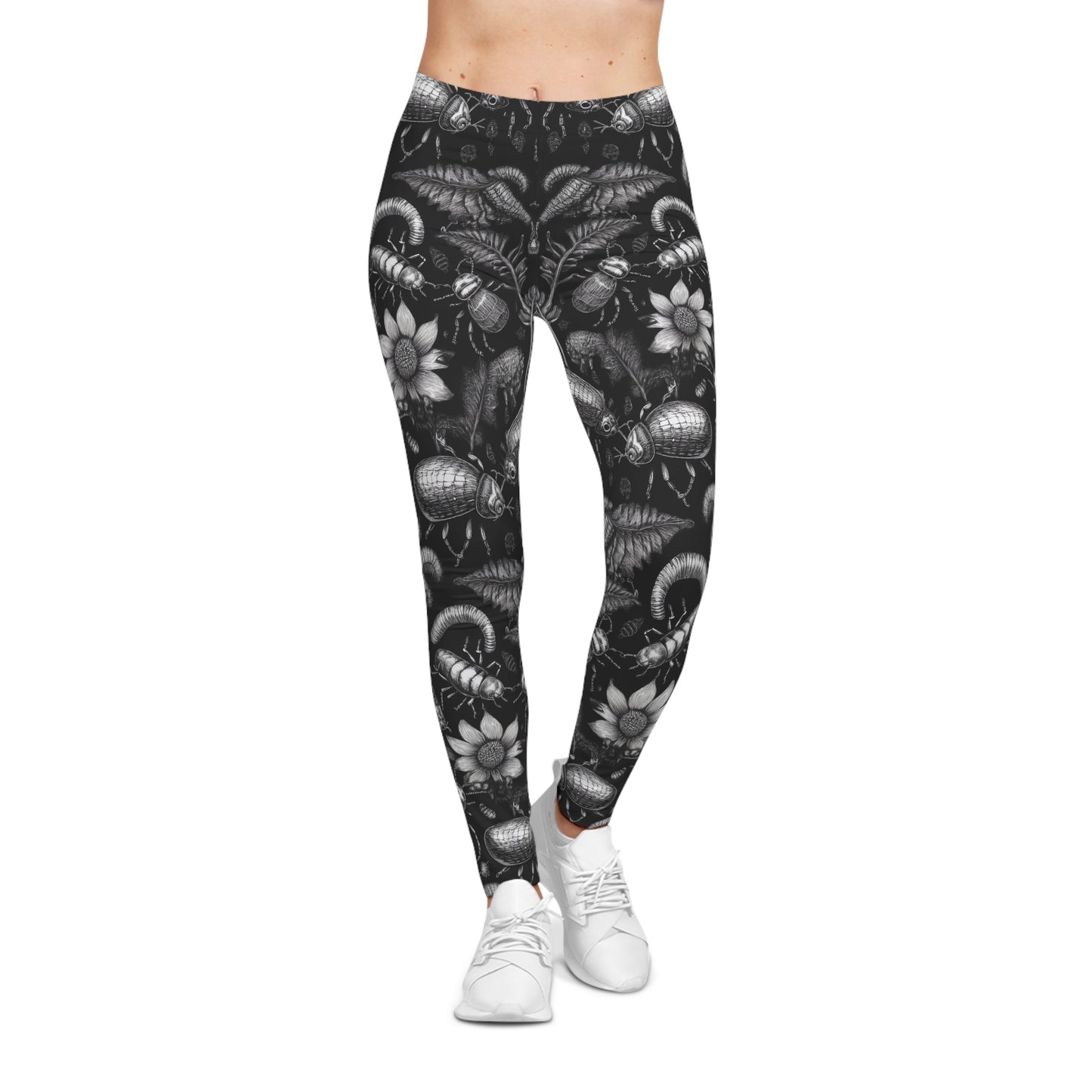 Monochrome Bugs and Flowers Leggings