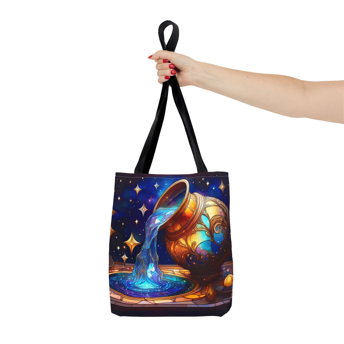 Aquarius - Water Bearer Stained Glass Style Tote Bag (All Over Print)