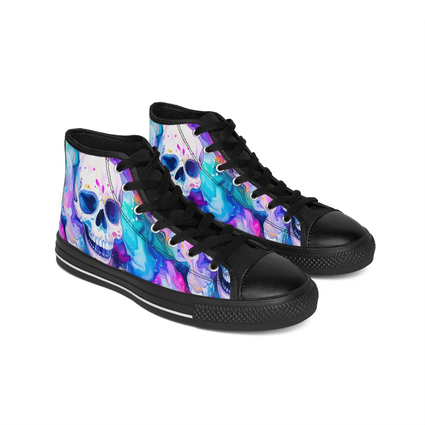 Colorful Skull Swirl - Women's Classic High Top Sneakers