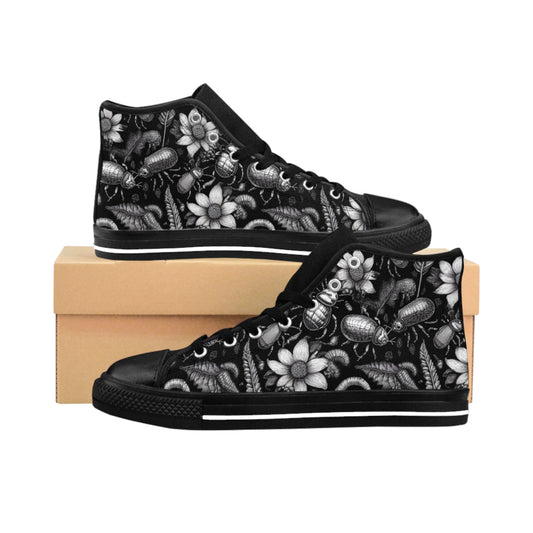 Monochrome Bugs and Flowers - Women's Classic High Top Sneakers