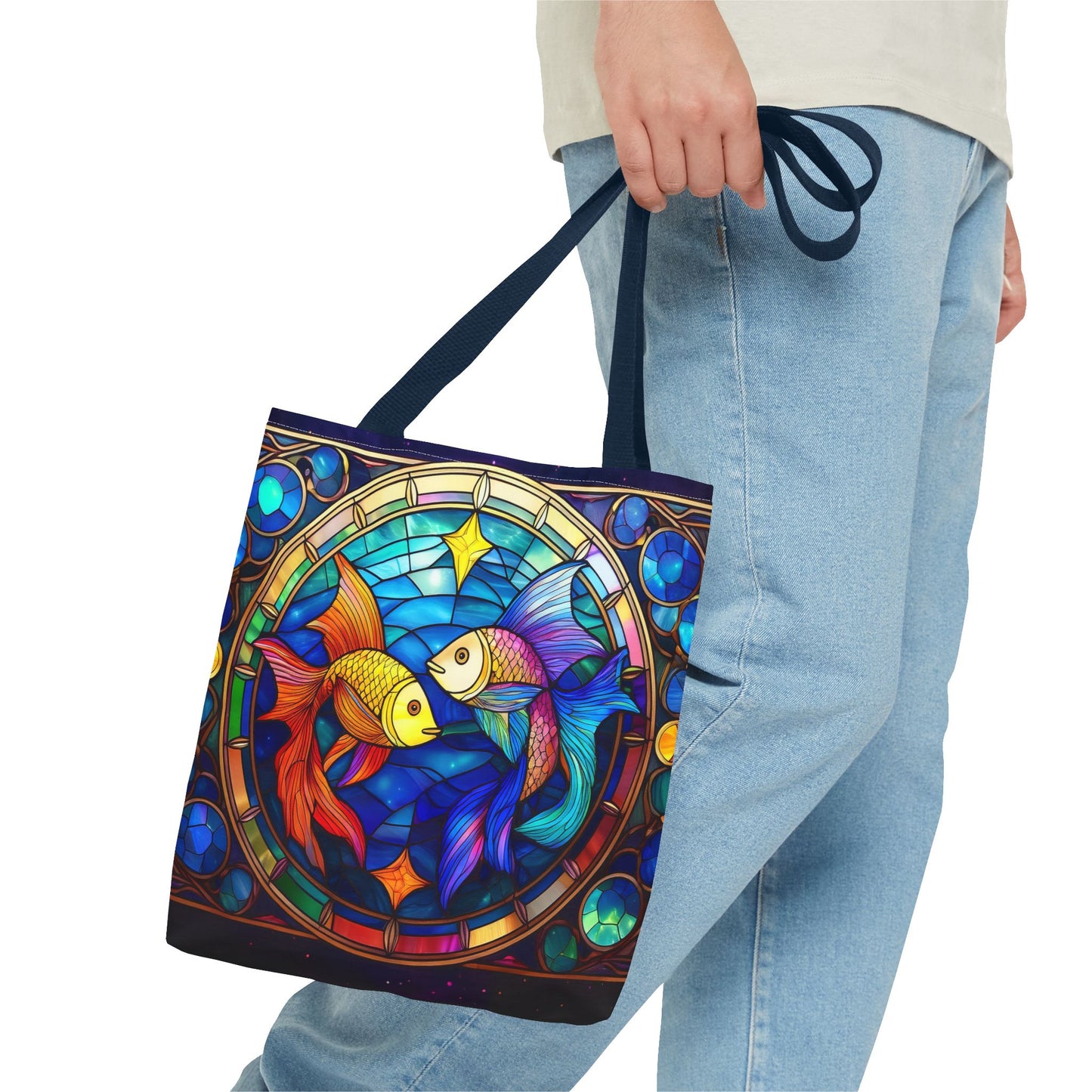 Pisces Fish Stained Glass Style Tote Bag (All Over Print)