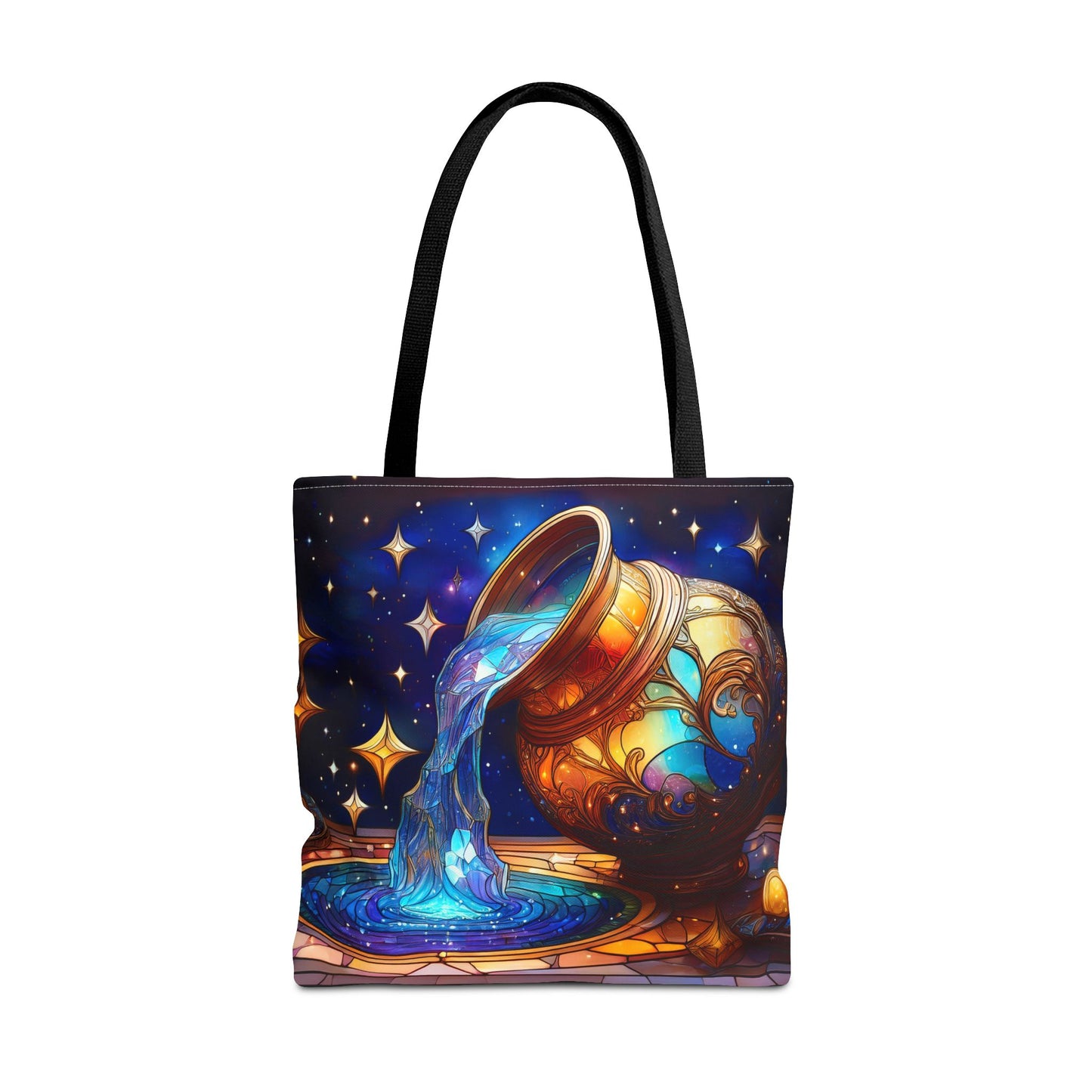 Aquarius - Water Bearer Stained Glass Style Tote Bag (All Over Print)