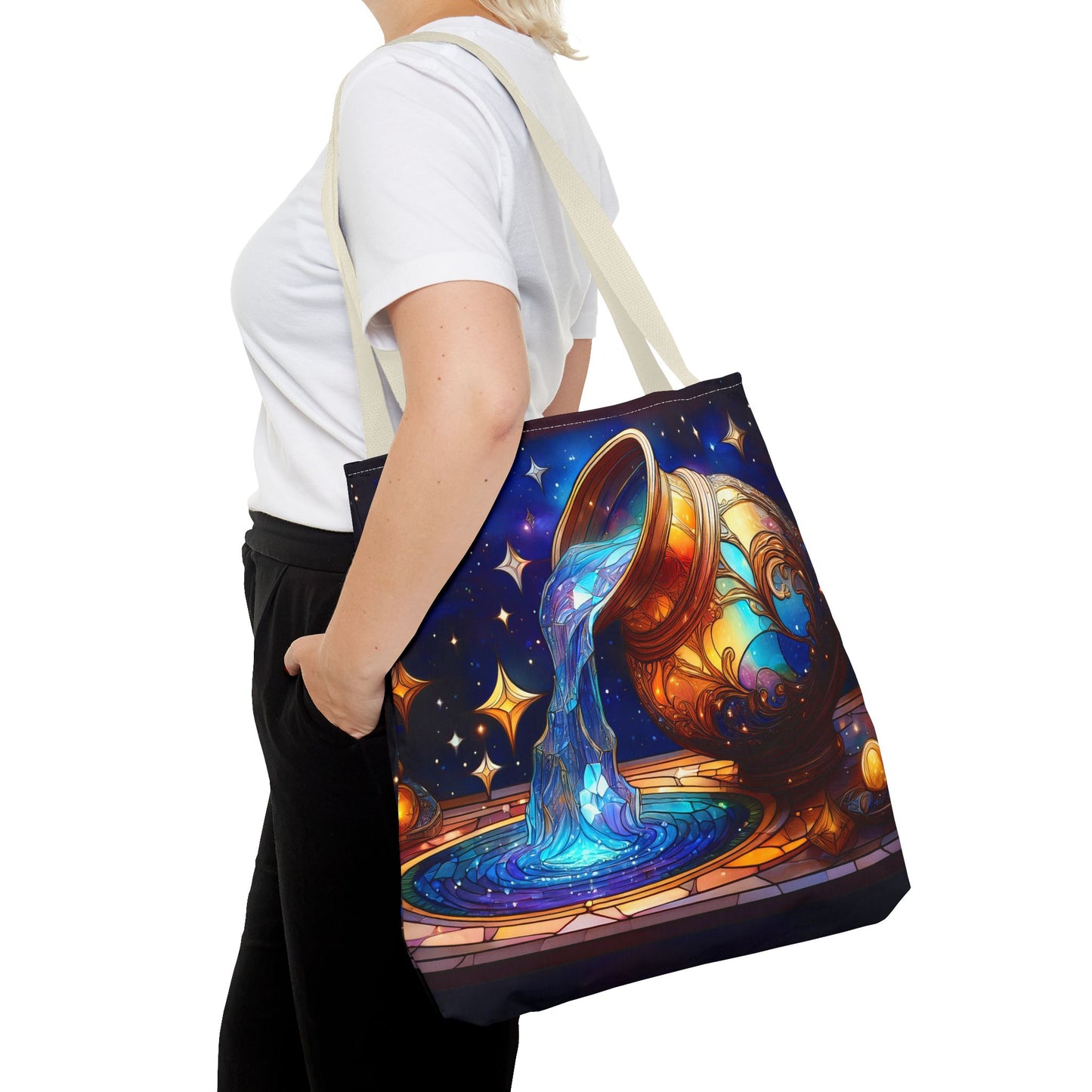 Aquarius - Water Bearer Stained Glass Style Tote Bag (All Over Print)