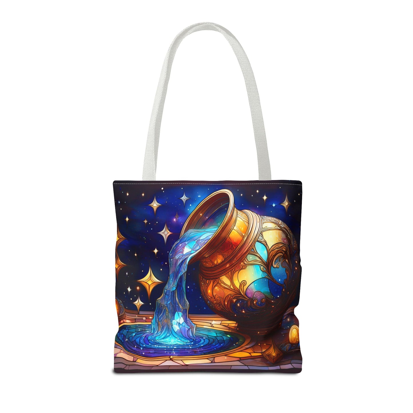 Aquarius - Water Bearer Stained Glass Style Tote Bag (All Over Print)