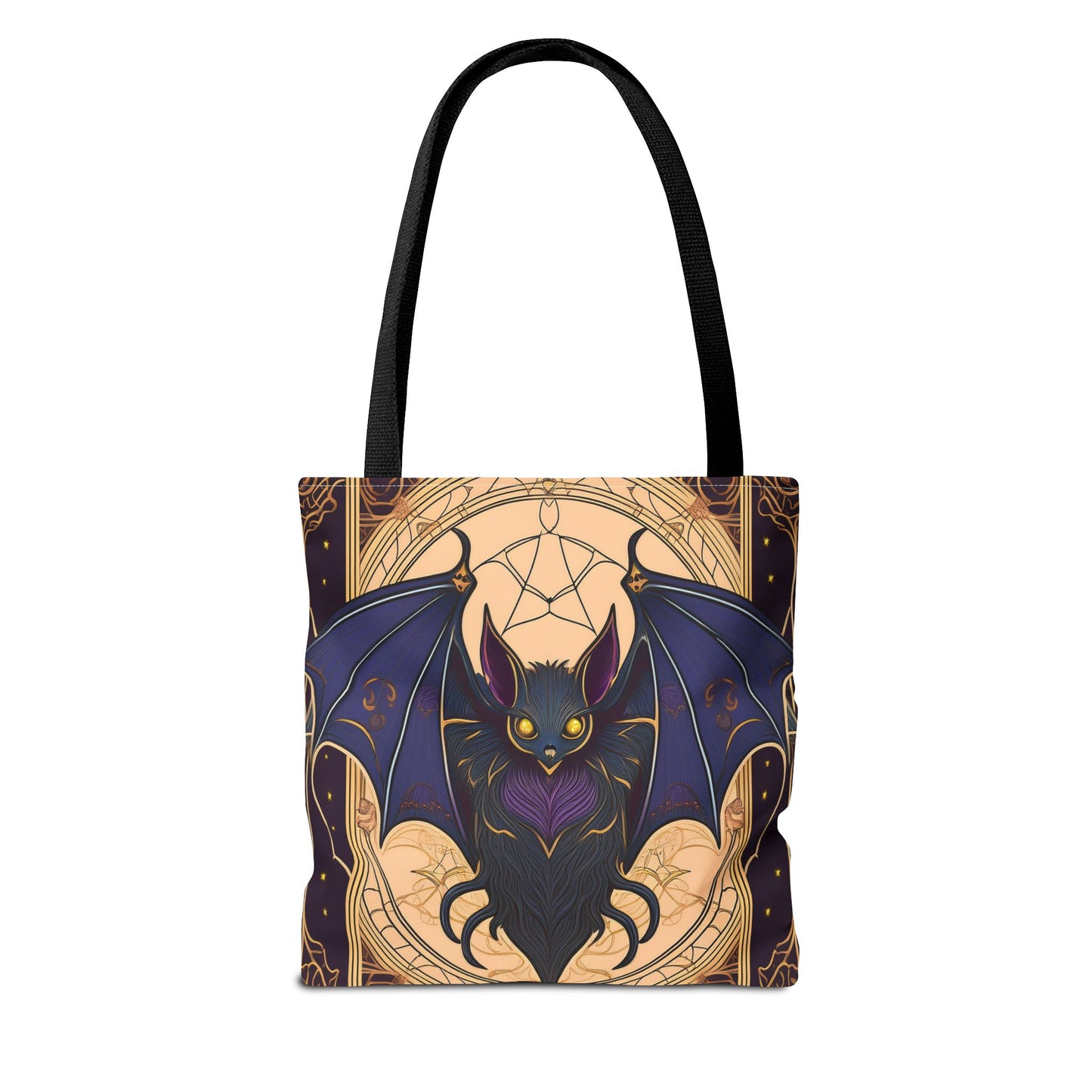 Tarot Style Bat Tote Bag - Violet Black & Gold